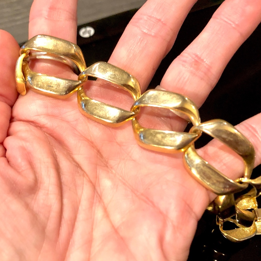 VTG 80s Women's Polished Gold Large Chunky Chain Links Bracelet 7.25" x 7/8"